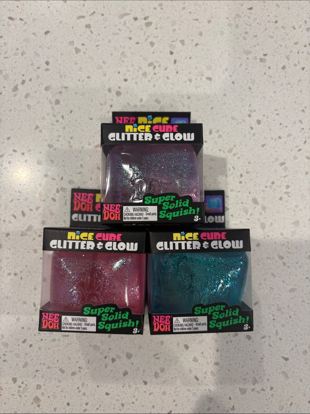 NeeDoh Nice Cube Glitter & Glow Squish Toy - Purple, Pink, Teal